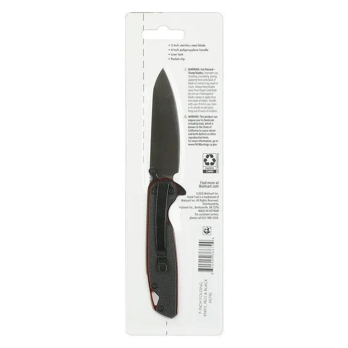 3" Blade Ozark Fathom Folding Knife 7" Open Black Polypropylene Handle