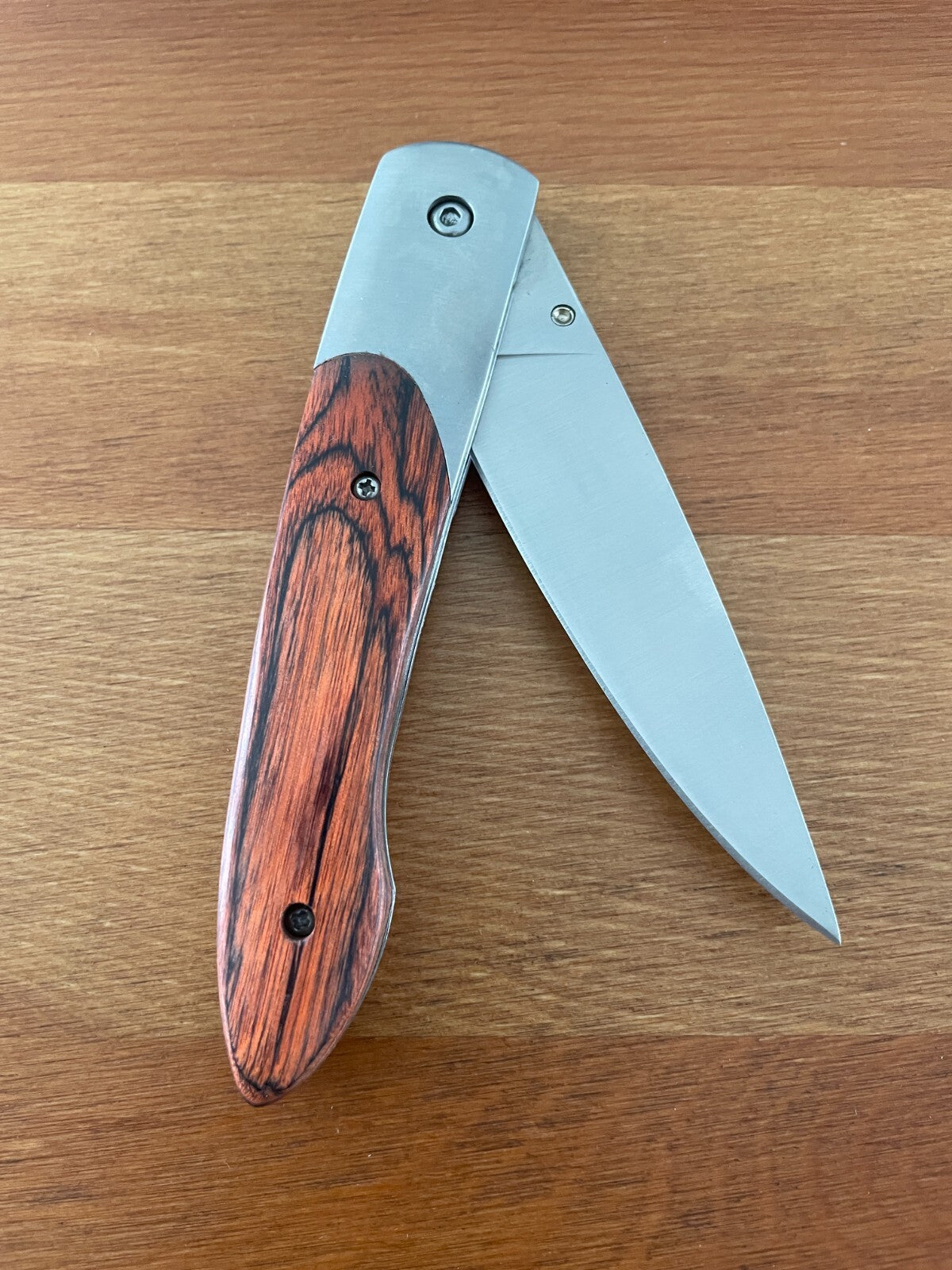 3.5" Stainless Steel Satin Blade Folding Pocket Knife Steel and Wood Handle