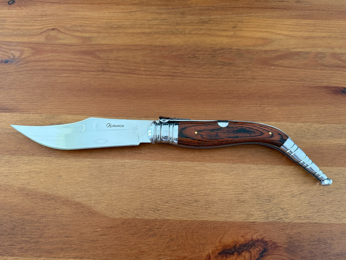 6.5" Spanish Navaja Sevillana Pocket Knife Red Stamina Wood Scales with Ratchet