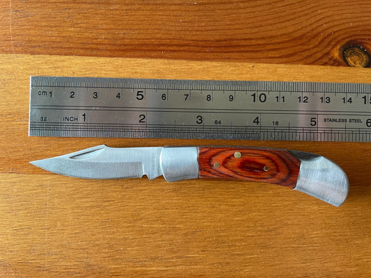 Small Pocket Knife 2" Blade Stainless Wood Scales With Lock From Spain