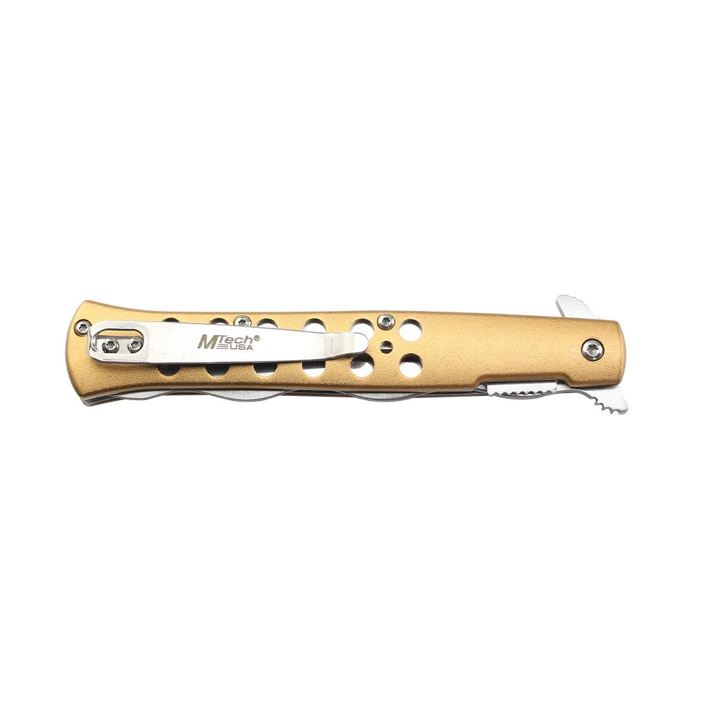 MTech 4" Steel Blade Spring Assisted Pocket Knife Anodized Aluminum Handle Gold