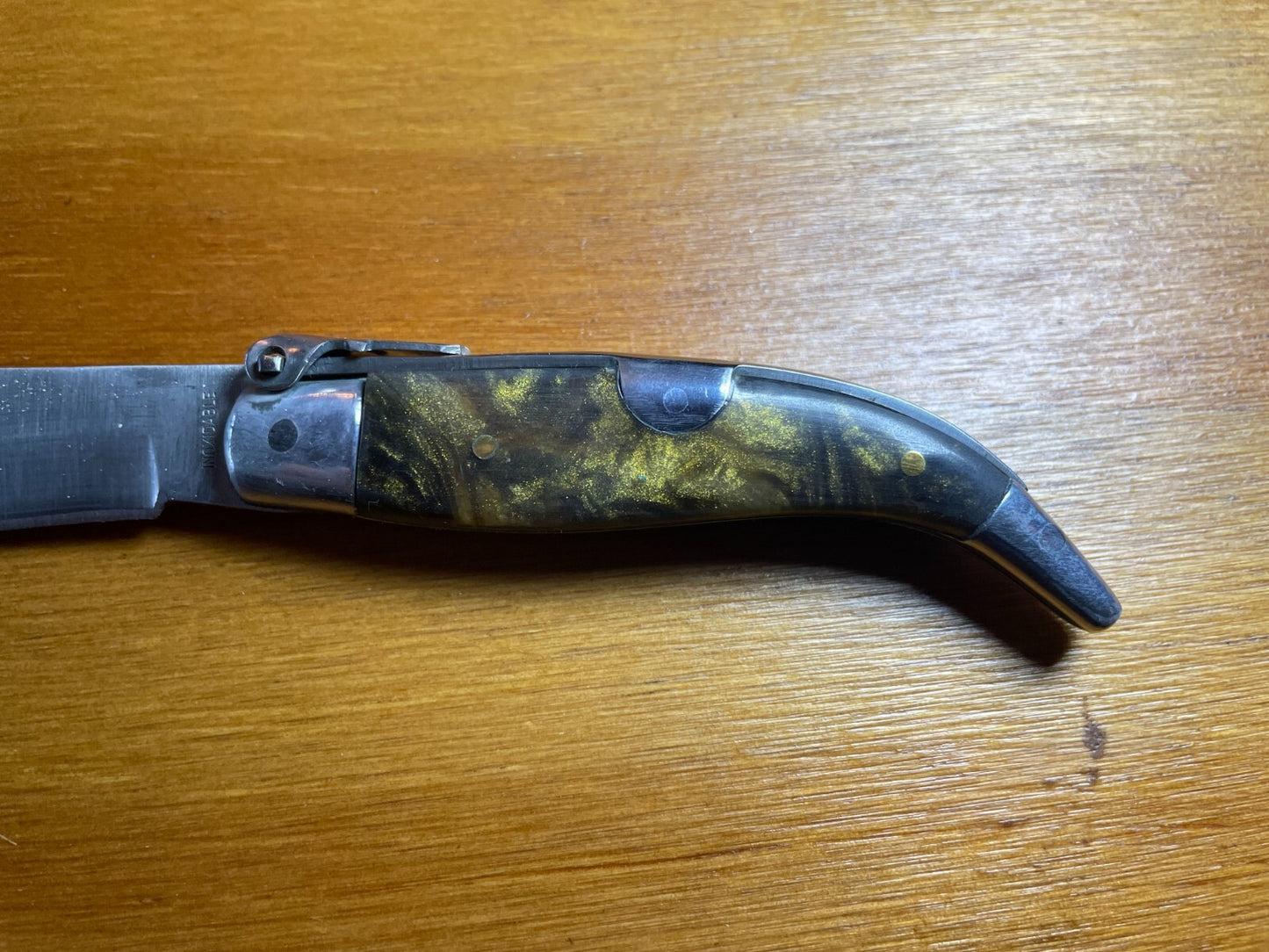2.5” Spanish Navaja Teja Albacete Pocket Knife Brown Celluloid Scales From Spain