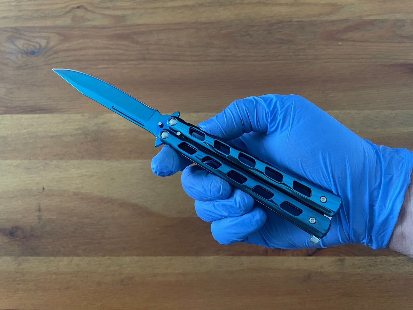 4.7" Stainless Steel Blade Folding Pocket Knife Blue Titanium Plated Handle