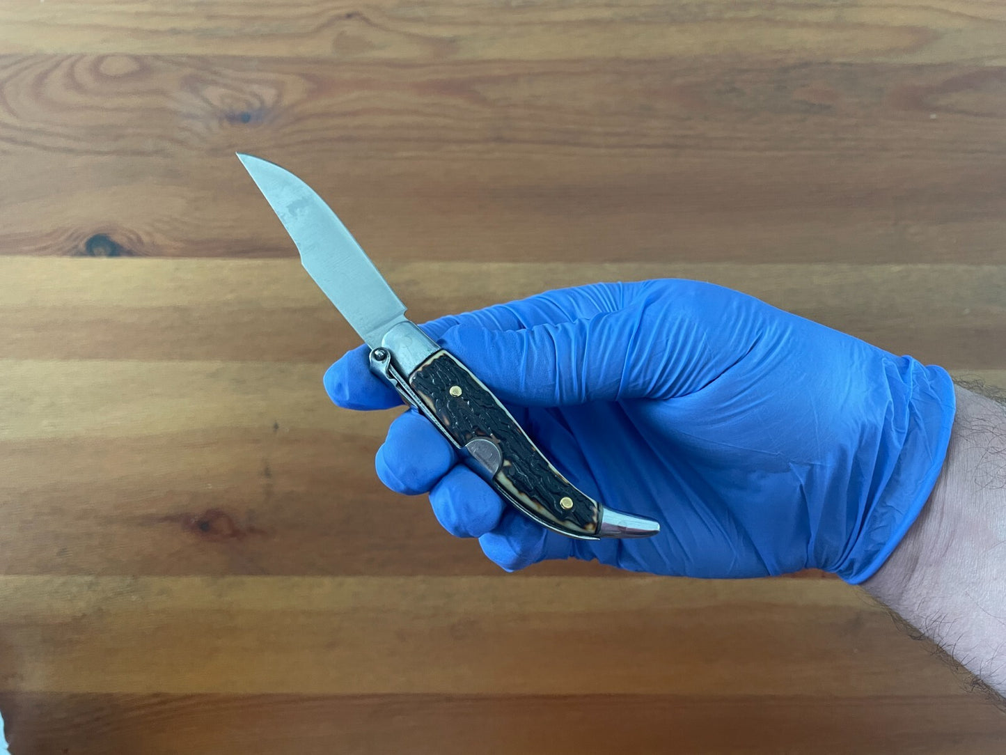2.6" Carbon Steel Spanish Navaja Teja Deer Antler Imitation Scales Billet Lock