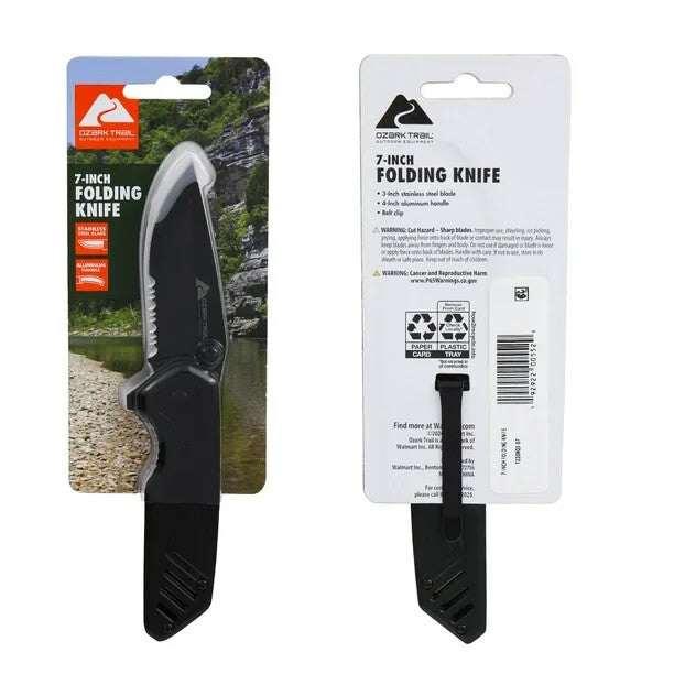 2.8" Blade Ozark Trail Folding Knife High-Quality Aluminum Handle Pocket Clip