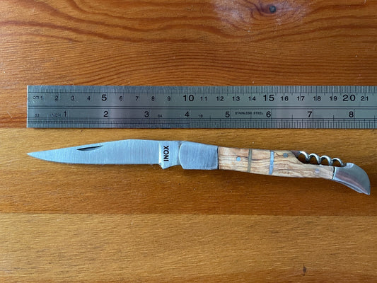 Pocket Knife 3.2" Stainless With Wooden Handle Corkscrew Handmade Artisan