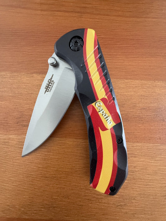 Spring Assisted Folding Knife Spanish Flag Aluminum Handle 7.5 cm (3 in) Blade
