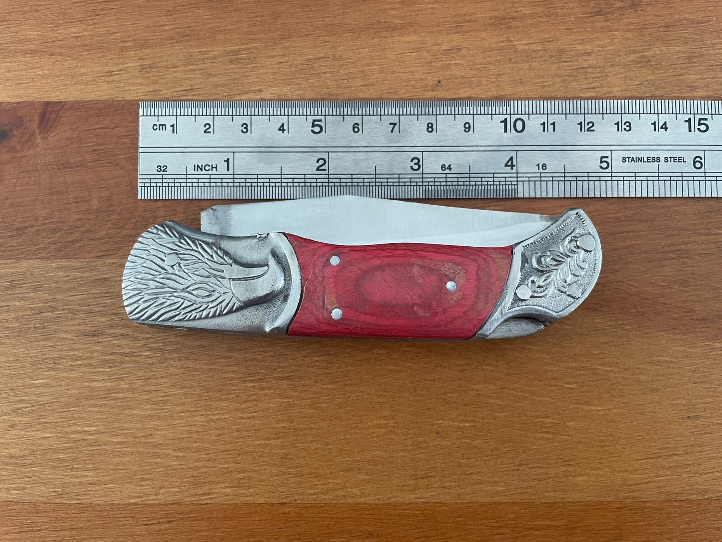 3.5" Spanish Navaja Pocket Knife Eagle Bolsters Wood Scales Lockback USA Seller