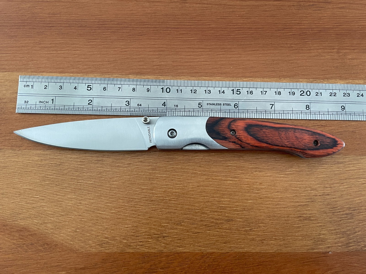 3.5" Stainless Steel Satin Blade Folding Pocket Knife Steel and Wood Handle