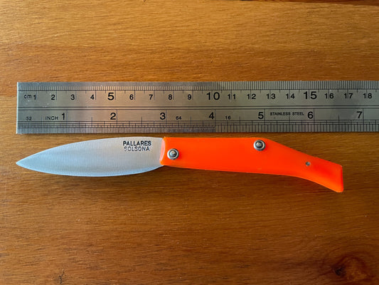 Pallares Solsona Pocket Knife Cabon Steel 2.76" / 7 cm Orange from Spain New