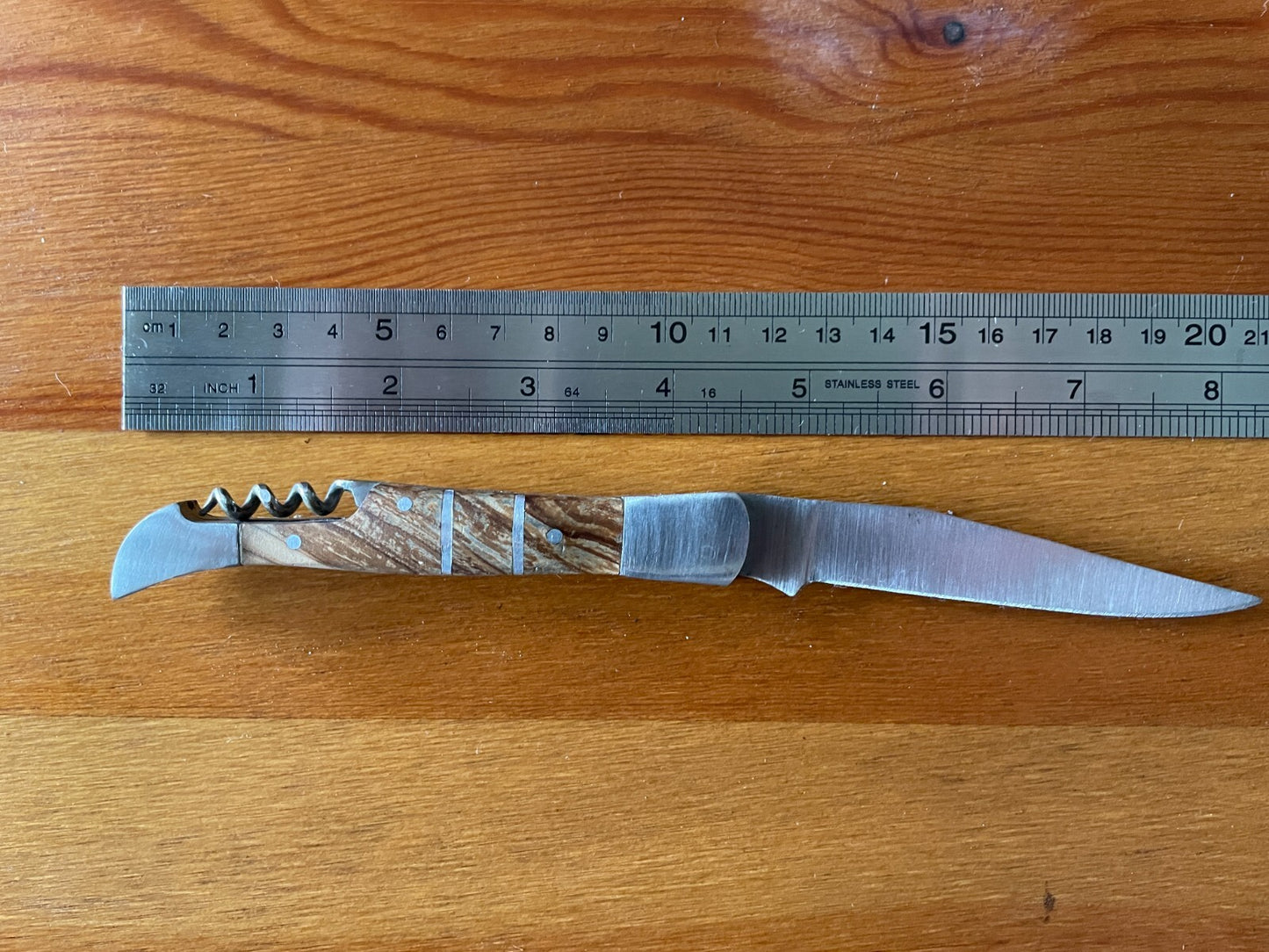 Pocket Knife 3.2" Stainless With Wooden Handle Corkscrew Handmade Artisan
