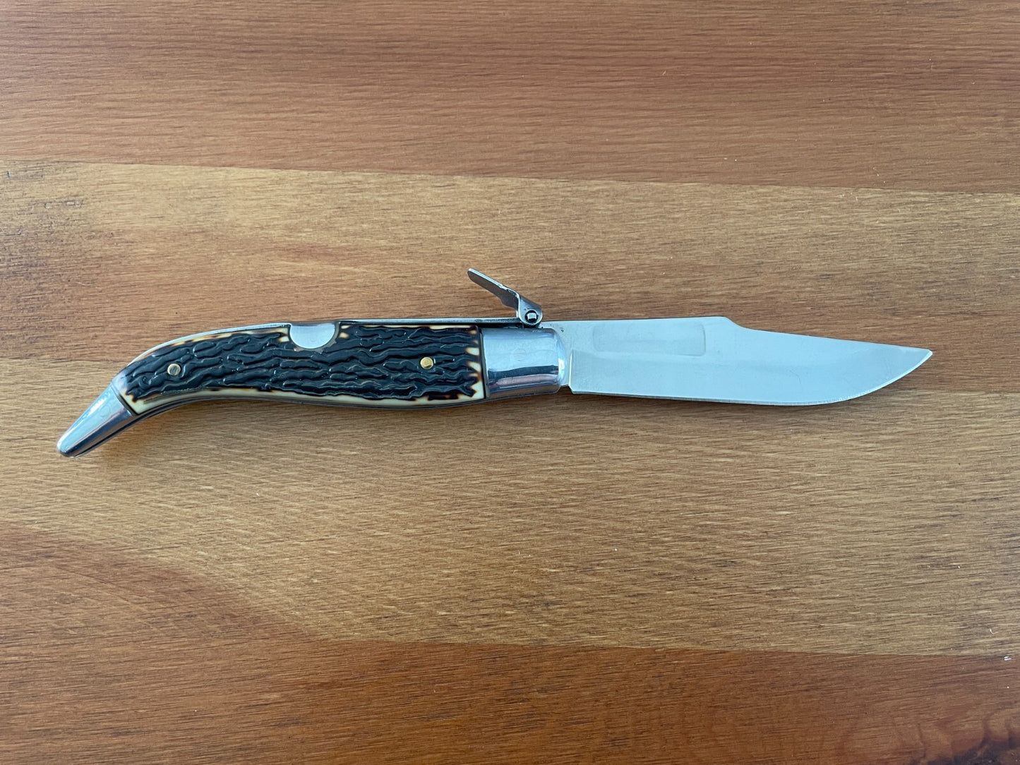 3.7" Spanish Navaja Teja Deer Antler Imitation Scales Billet Lock No Ratchet