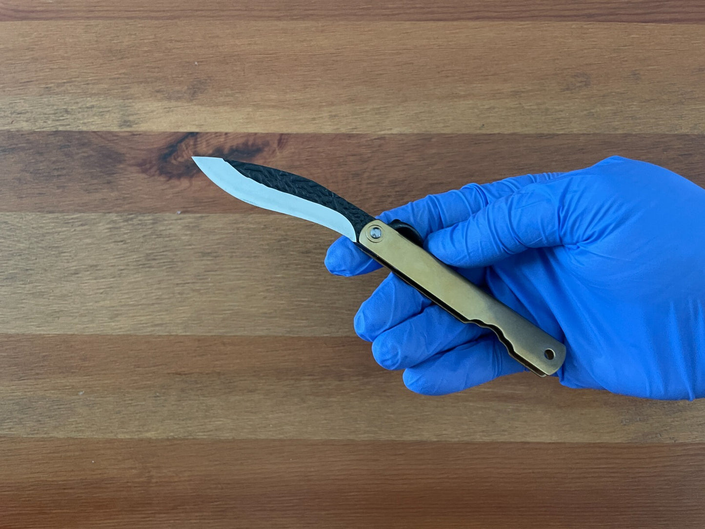 2.9" Navaja Higonokami Pocket Knife 420 Steel Falcata, Brass Handle with Sheath