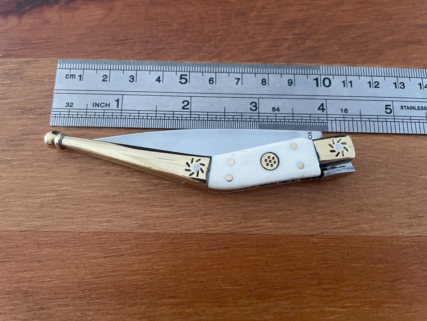 3.22" Spanish Catalan Navaja Folding Knife With Brass Bolsters Bone Scales