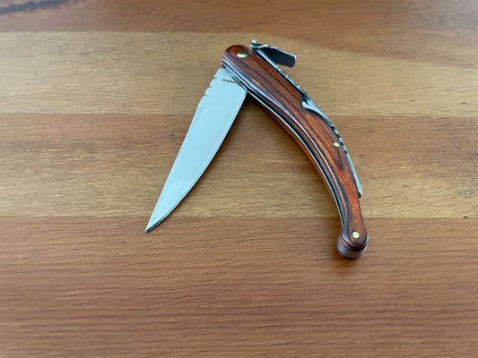 3.34 in. Spanish Navaja Folding Pocket Knife Red Stamina Wood Handle From Spain