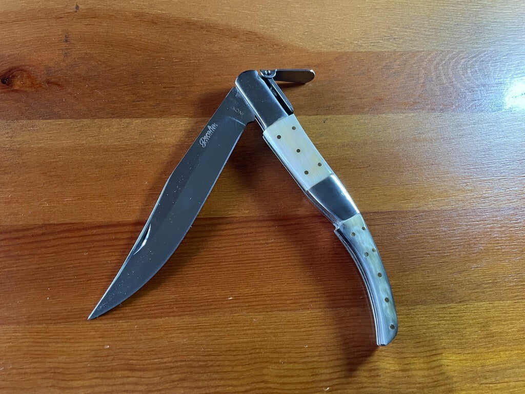 5.3" Arabian Style Navaja Folding Pocket Knife Bull Horn Scales With Ratchet