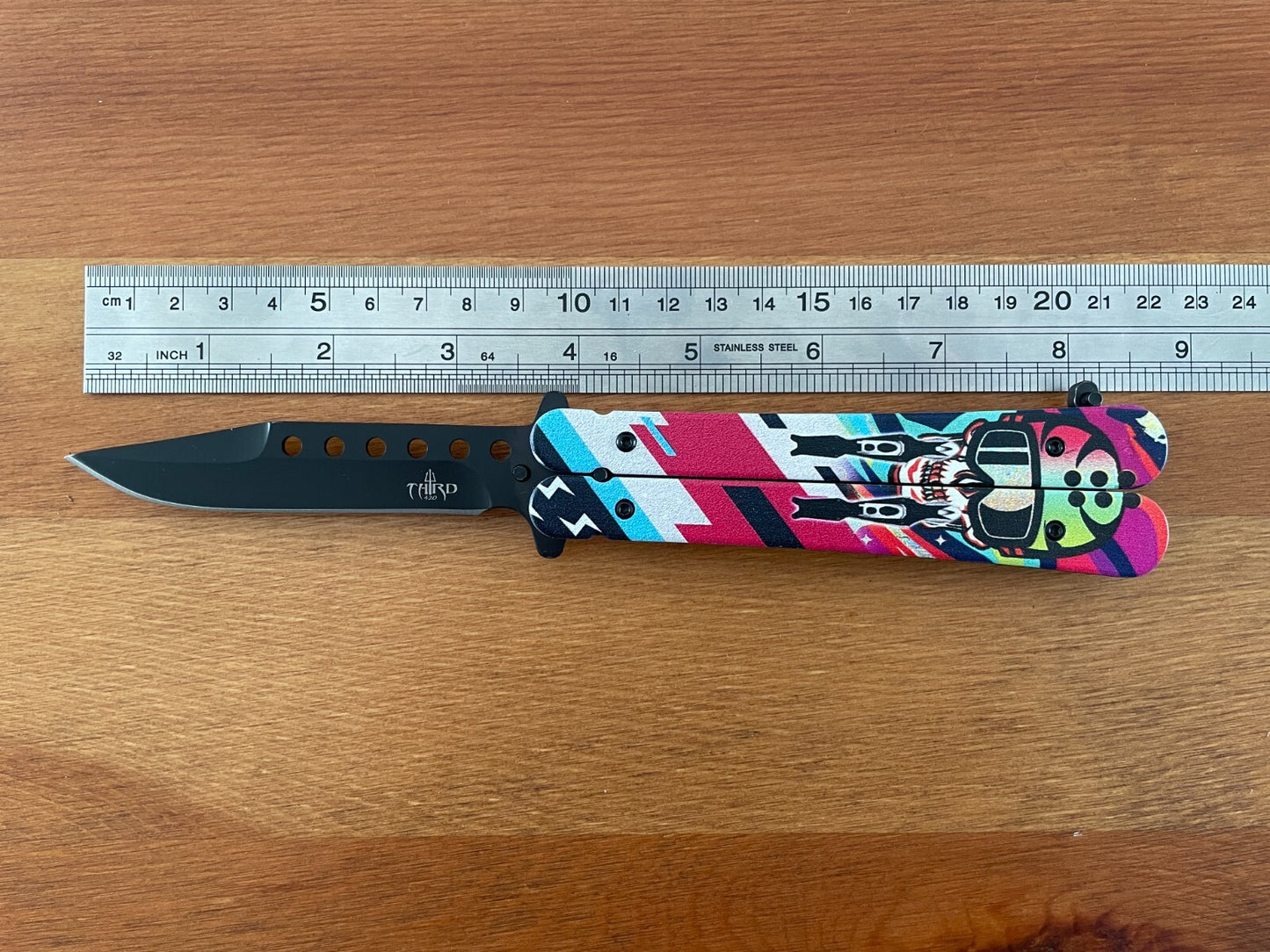 3.6" 420 Steel Black Finish Folding Pocket Knife Skull Handle 3D Printed