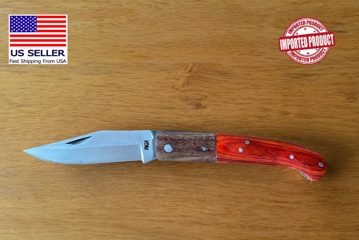 Pocket Knife 3.5” Stainless Steel Two Colors Wood Handle Made in Spain