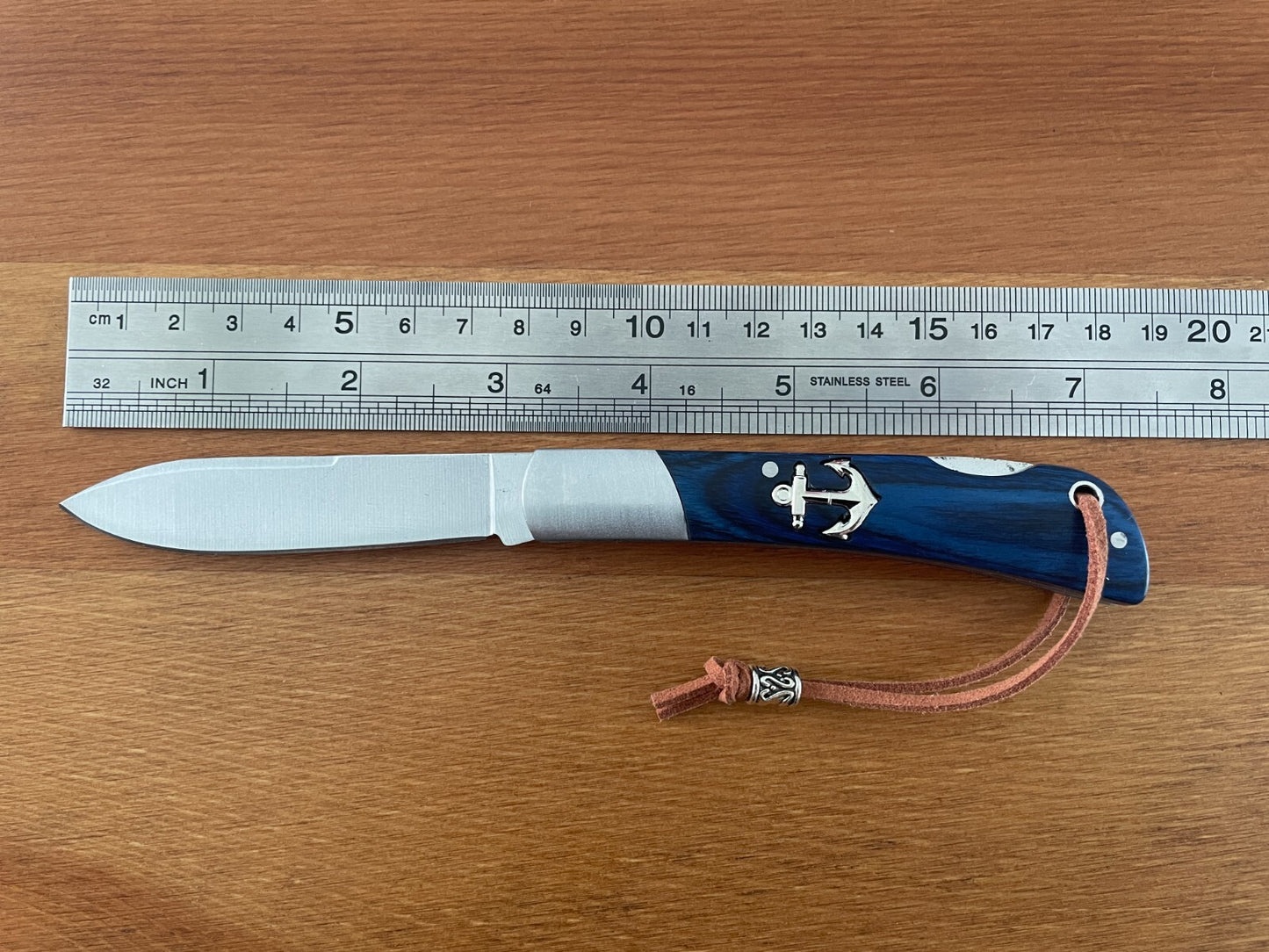 3.15" Steel Navaja Pocket Knife Sailor / Marinera Blue Stamina Wood Handle