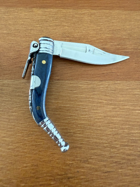 2" Blade Spanish Navaja Sevillana Pocket Knife Blue Wood Scales with Ratchet