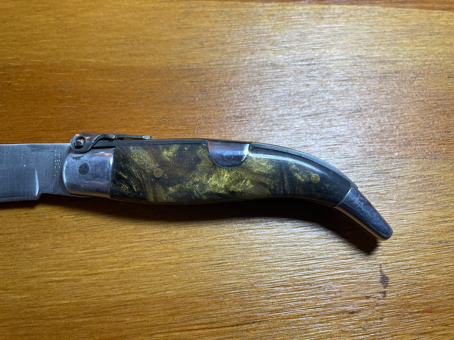2.5” Spanish Navaja Teja Albacete Pocket Knife Brown Celluloid Scales From Spain