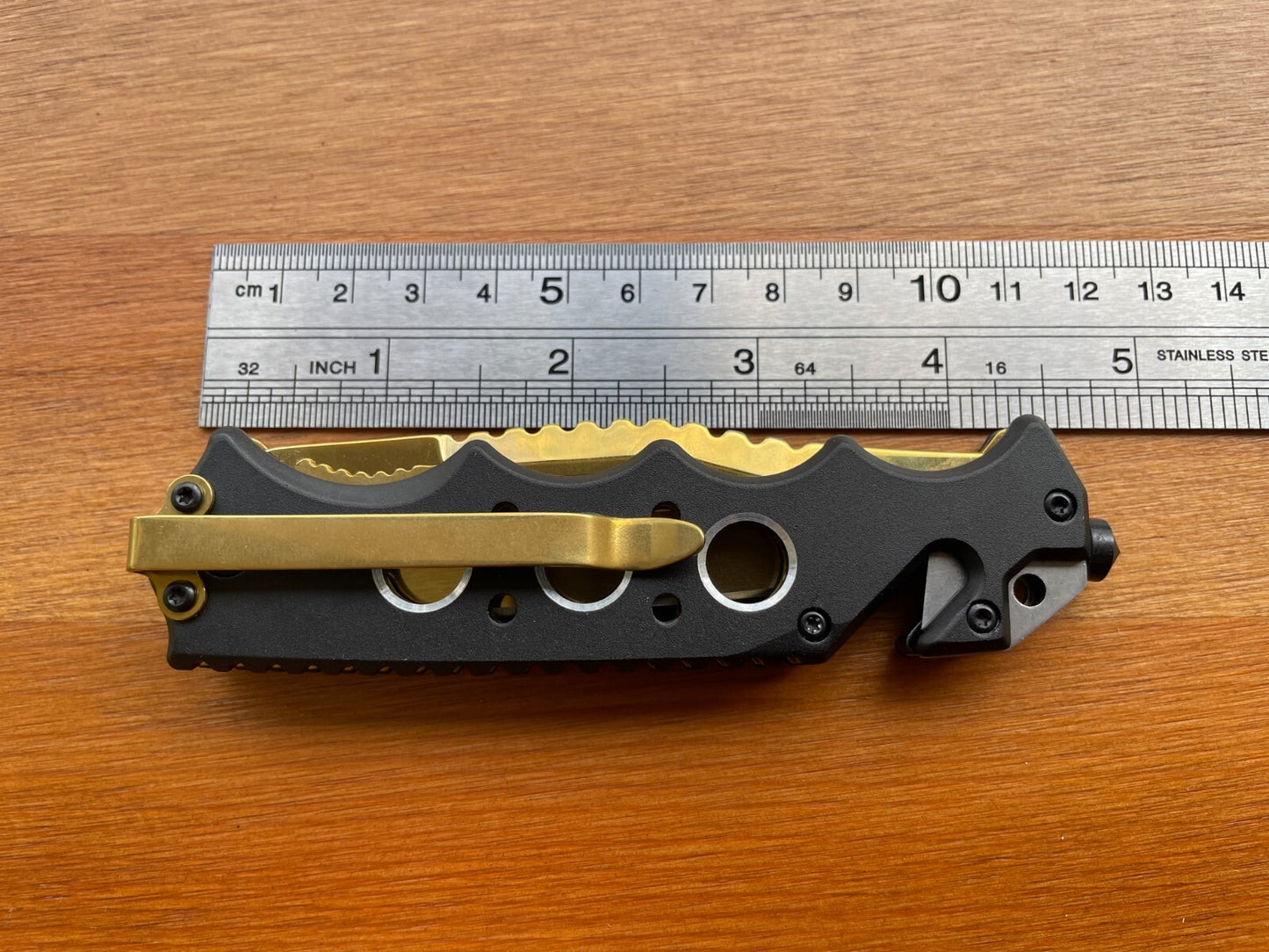 3.54" Steel 420 Plated Gold Titanium Black Aluminum Handle Belt Clip / Tools