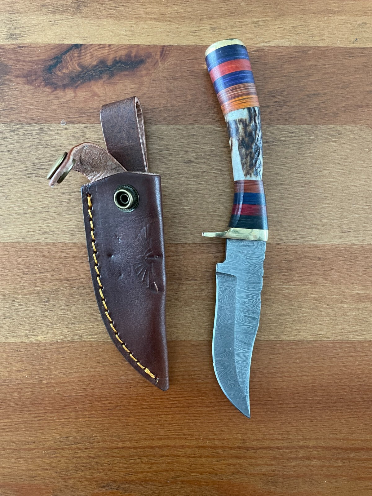 3.7 in. Handmade Damascus Steel Skinner Knife Leather Sheath Included