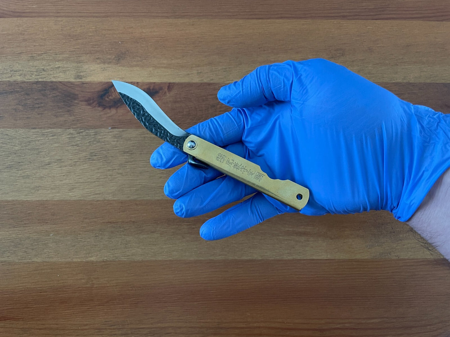2.9" Navaja Higonokami Pocket Knife 420 Steel Falcata, Brass Handle with Sheath