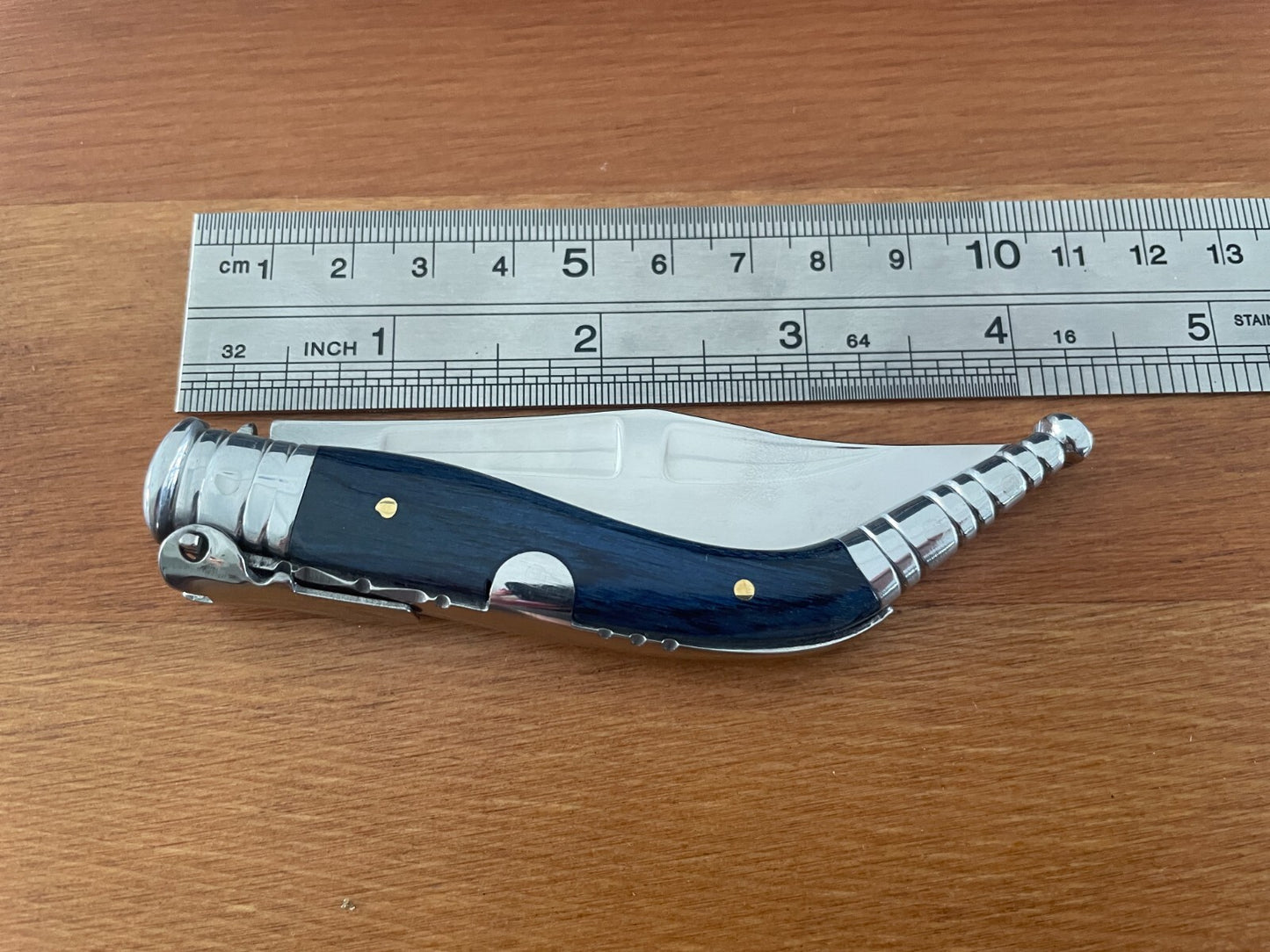 3.15" Blade Spanish Navaja Sevillana Pocket Knife Blue Wood Scales / Ratchet