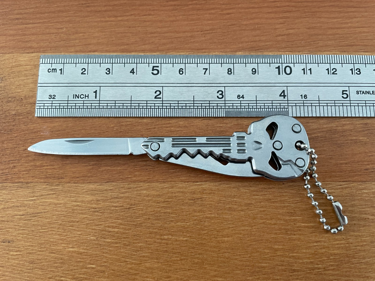 Skull Key Ring Knife 1.8-in Blade With Bottle Opener Polished Finish From Spain