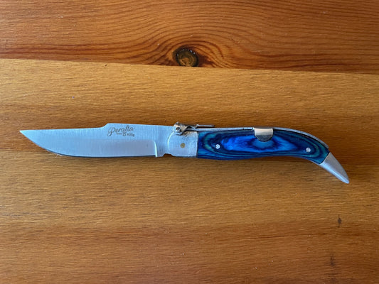 3.14” Spanish Navaja Teja Albacete Pocket Knife Blue Wood Handmade - USA Seller