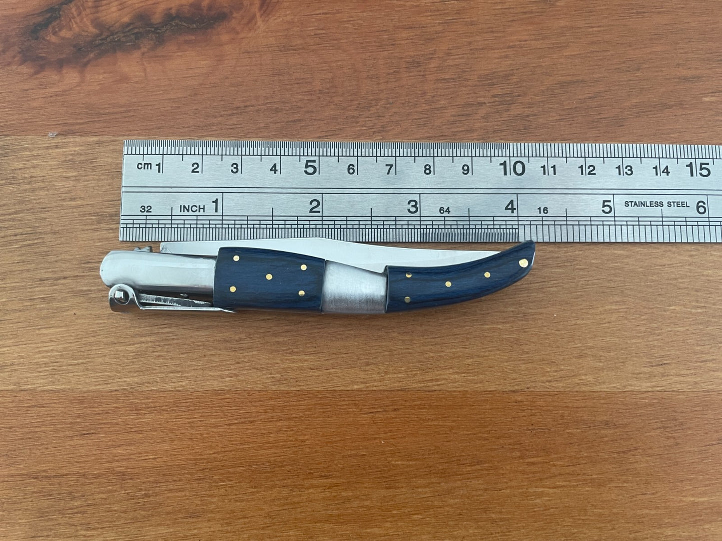 3.14" Arabian Folding Pocket Knife Blue Wood Scales Navaja Handcrafted in Spain