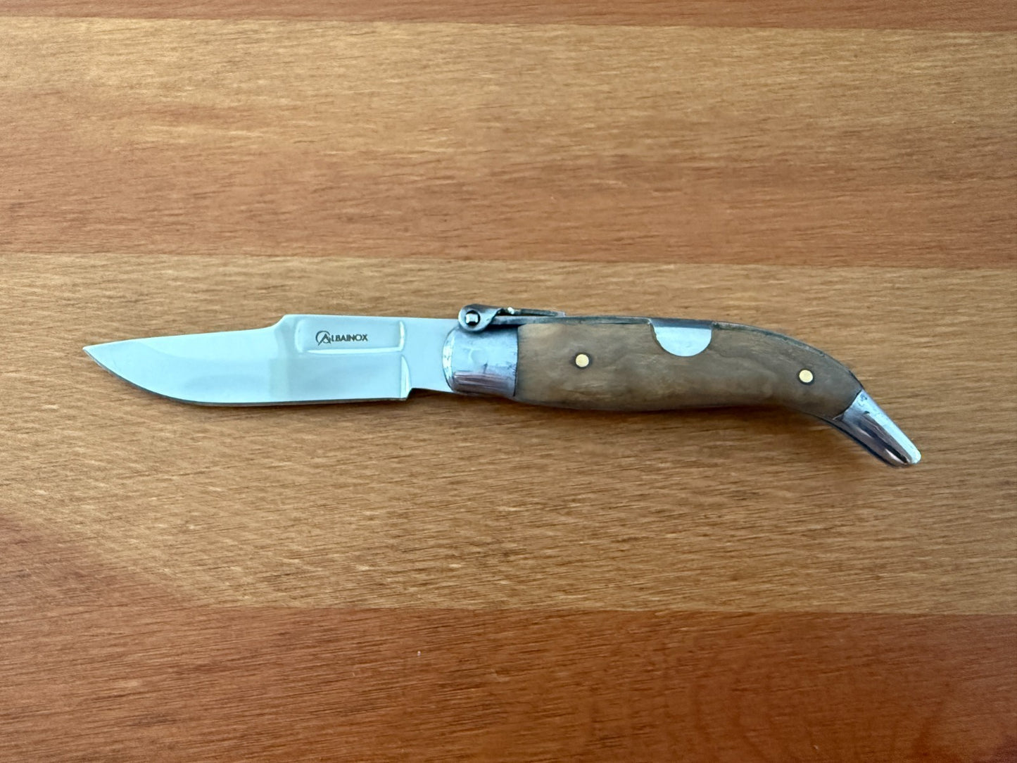 2.8" Steel Spanish Navaja Teja Albacete Folding Pocket Knife Olive Wood Scales