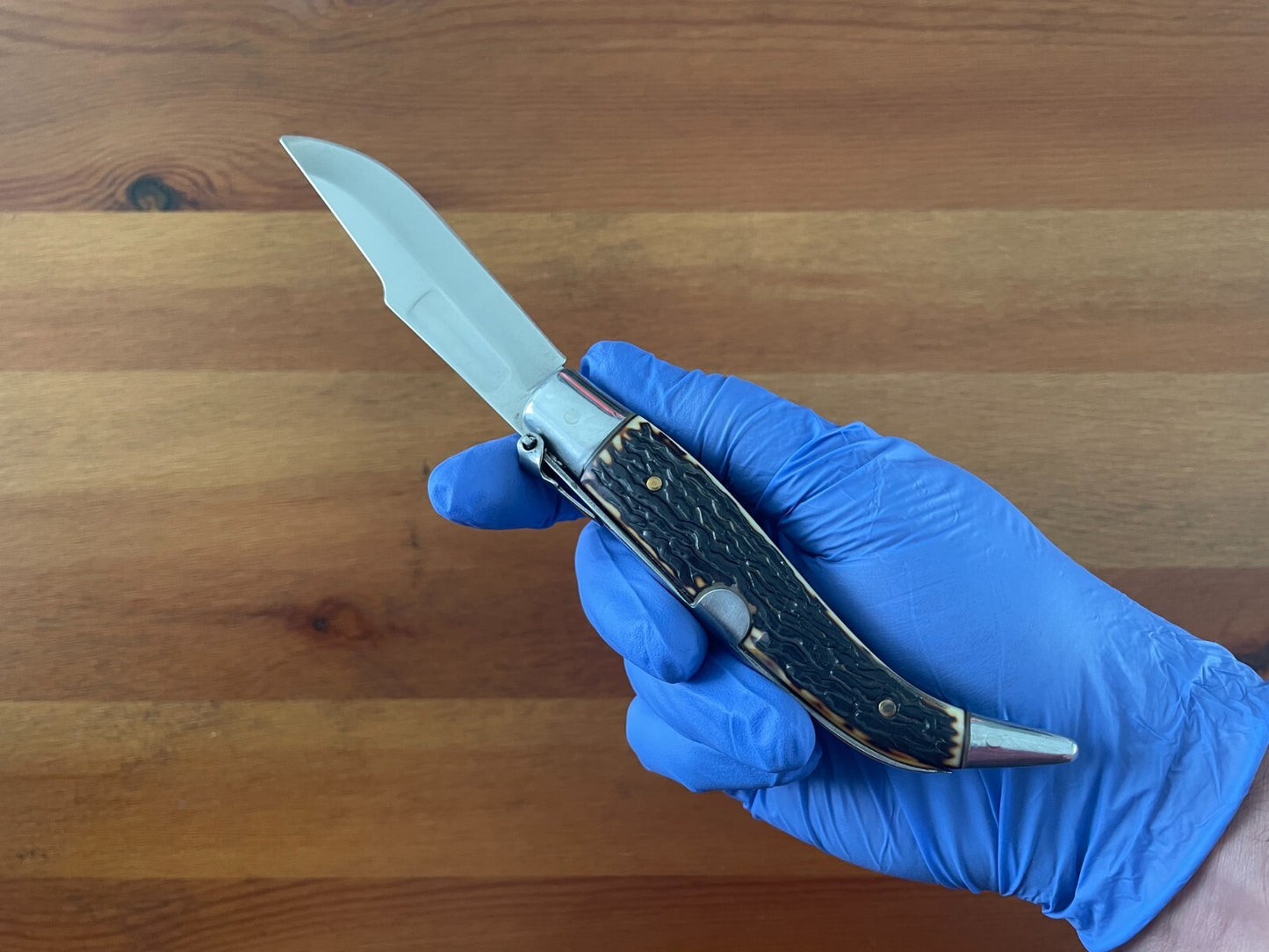 3.7" Spanish Navaja Teja Deer Antler Imitation Scales Billet Lock No Ratchet