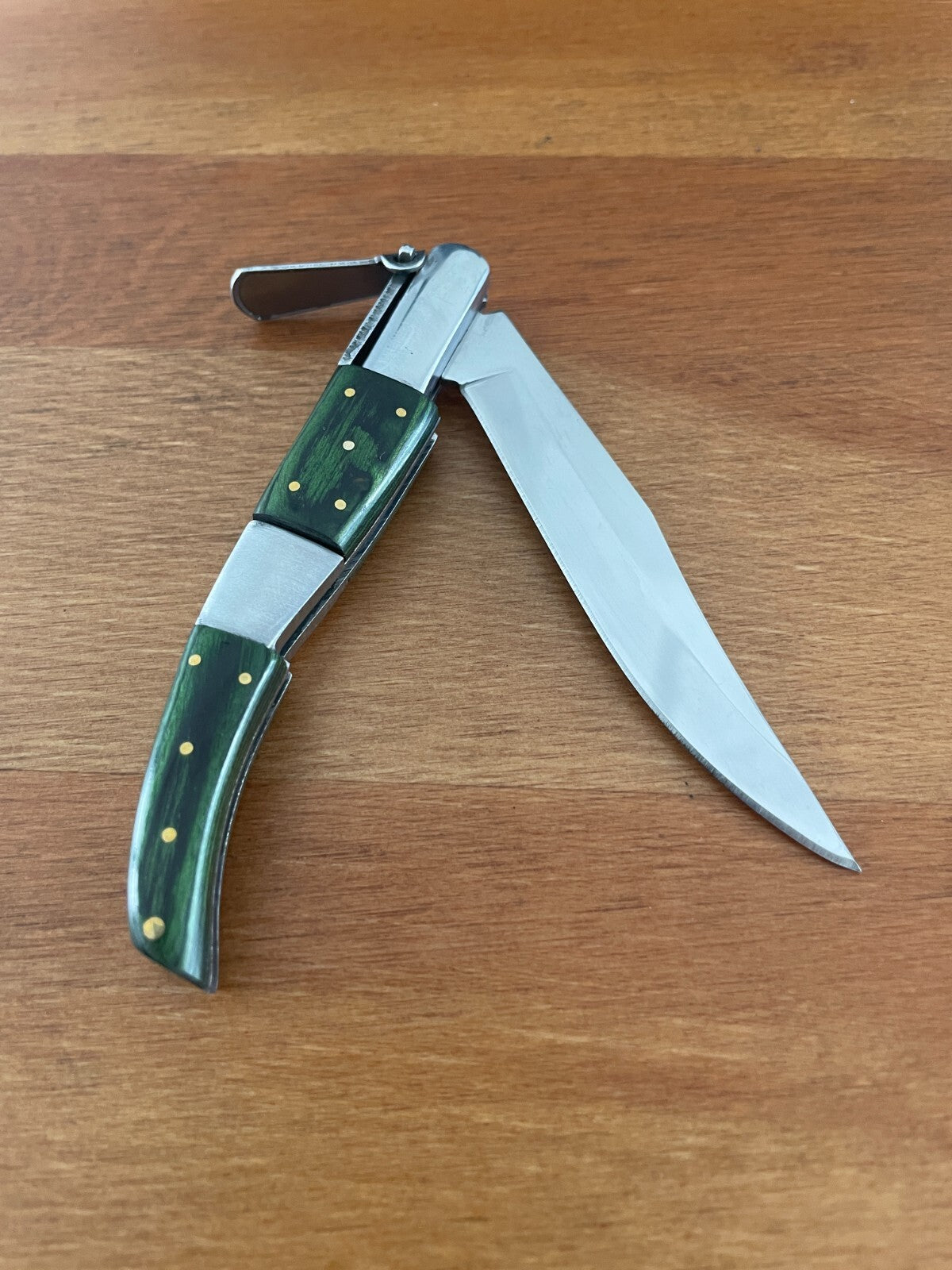 3.14" Arabian Folding Pocket Knife Green Wood Scales Navaja Handcrafted in Spain