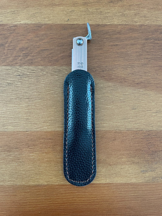 2.8" Navaja Higonokami Pocket Knife Tanto 79-layer Damascus Copper Handle Sheath