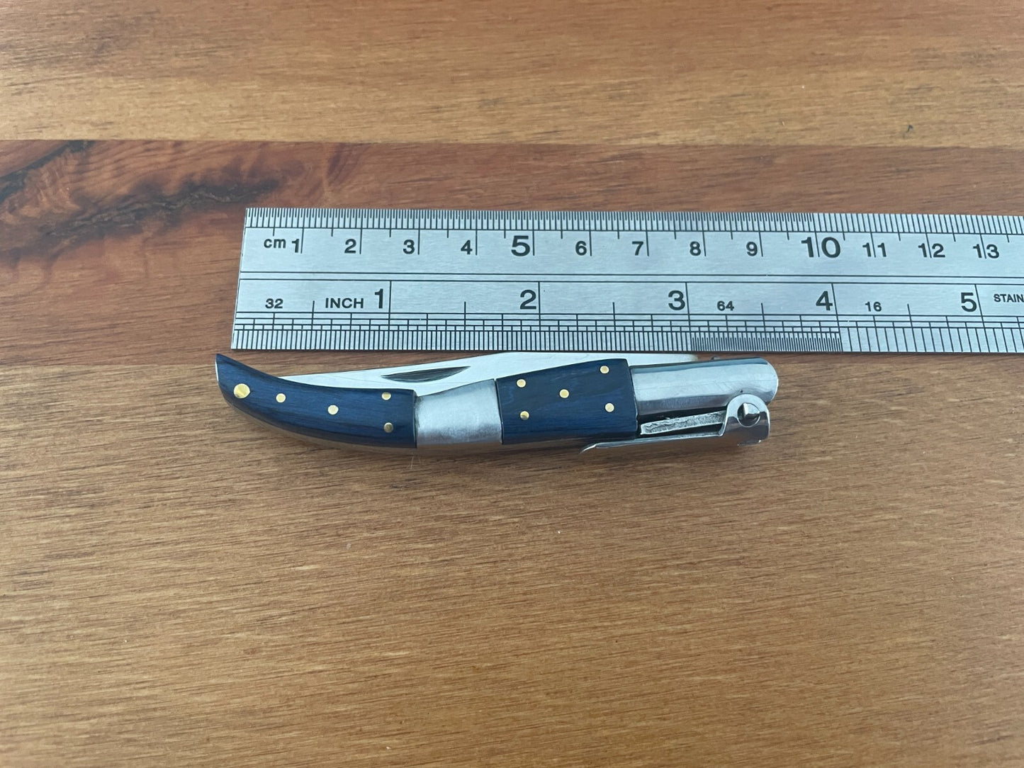 2.75” Arabian Style Navaja Folding Pocket Knife Blue Wood and Steel Handle
