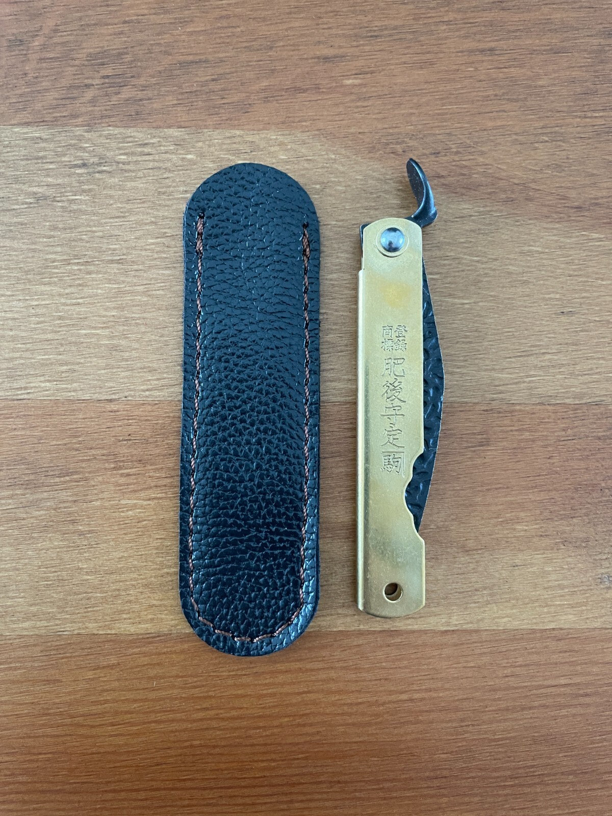 2.9" Navaja Higonokami Pocket Knife 420 Steel Falcata, Brass Handle with Sheath