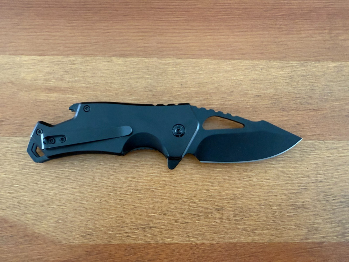 2.8" Stainless Steel Pocket Knife Black Finish Bottle Opener Liner Lock