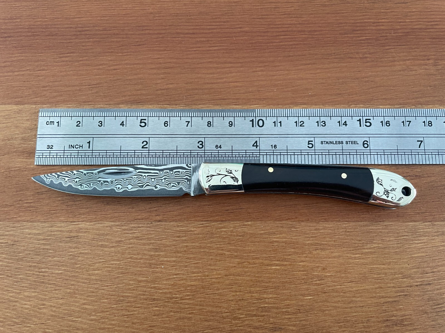 2.8” 67 Layers Damascus Navaja Pocket Knife with Ebony Scales Presentation Box
