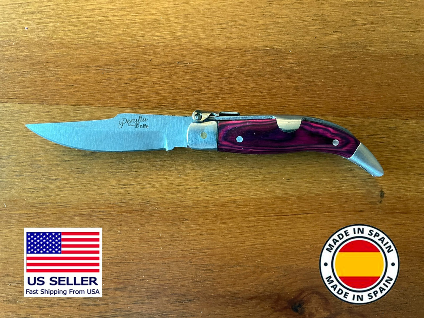 2.5” Spanish Navaja Teja Albacete Pocket Knife Purple Wood Scales - USA Seller