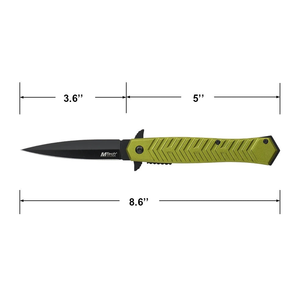 MTech 3.6" Black Oxidized Steel Blade Spring Assisted Knife Aluminum Handle