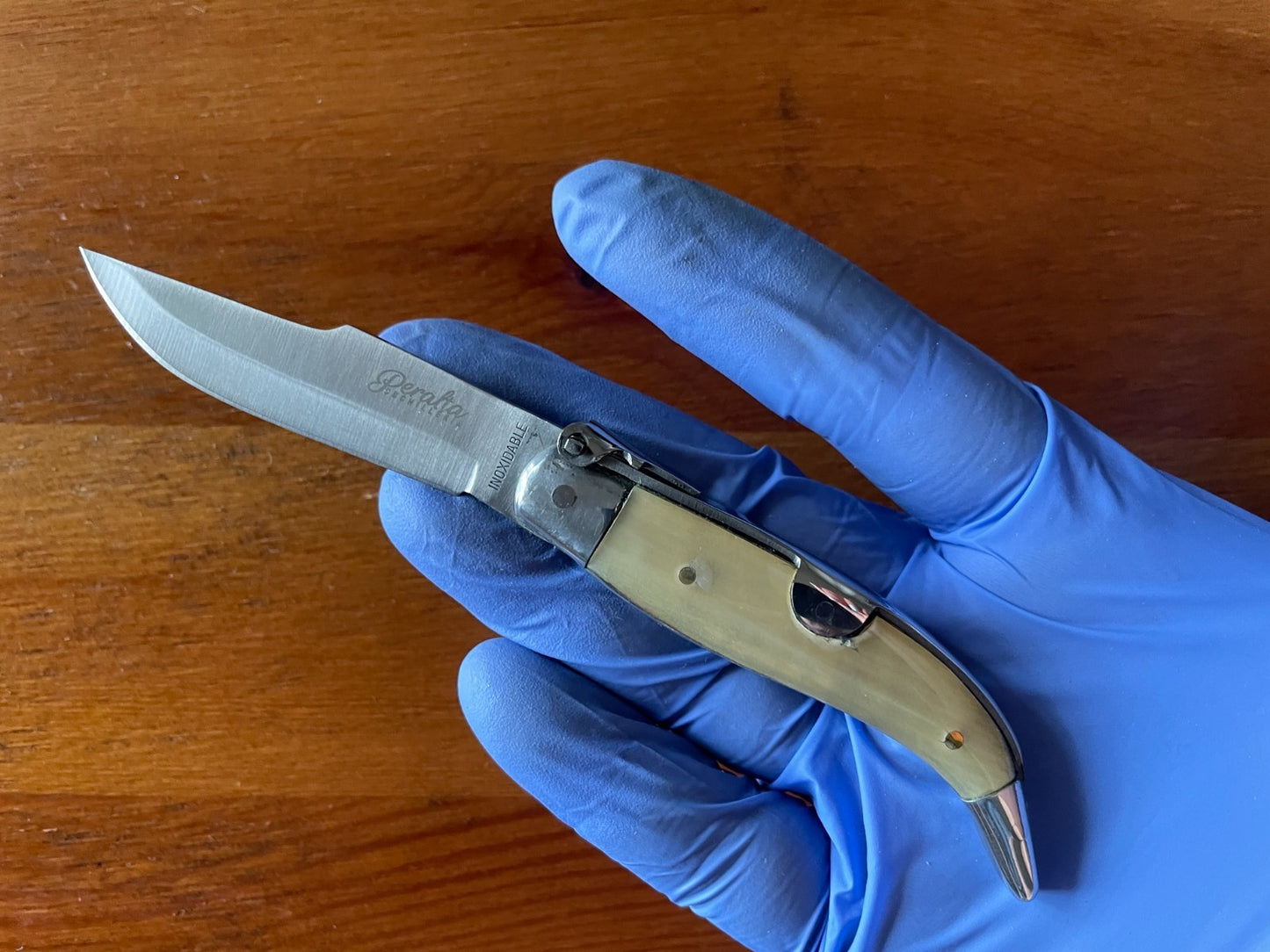 2.5” Stainless Steel Blade Spanish Navaja Pocket Knife Bull Horn Scales - Spain