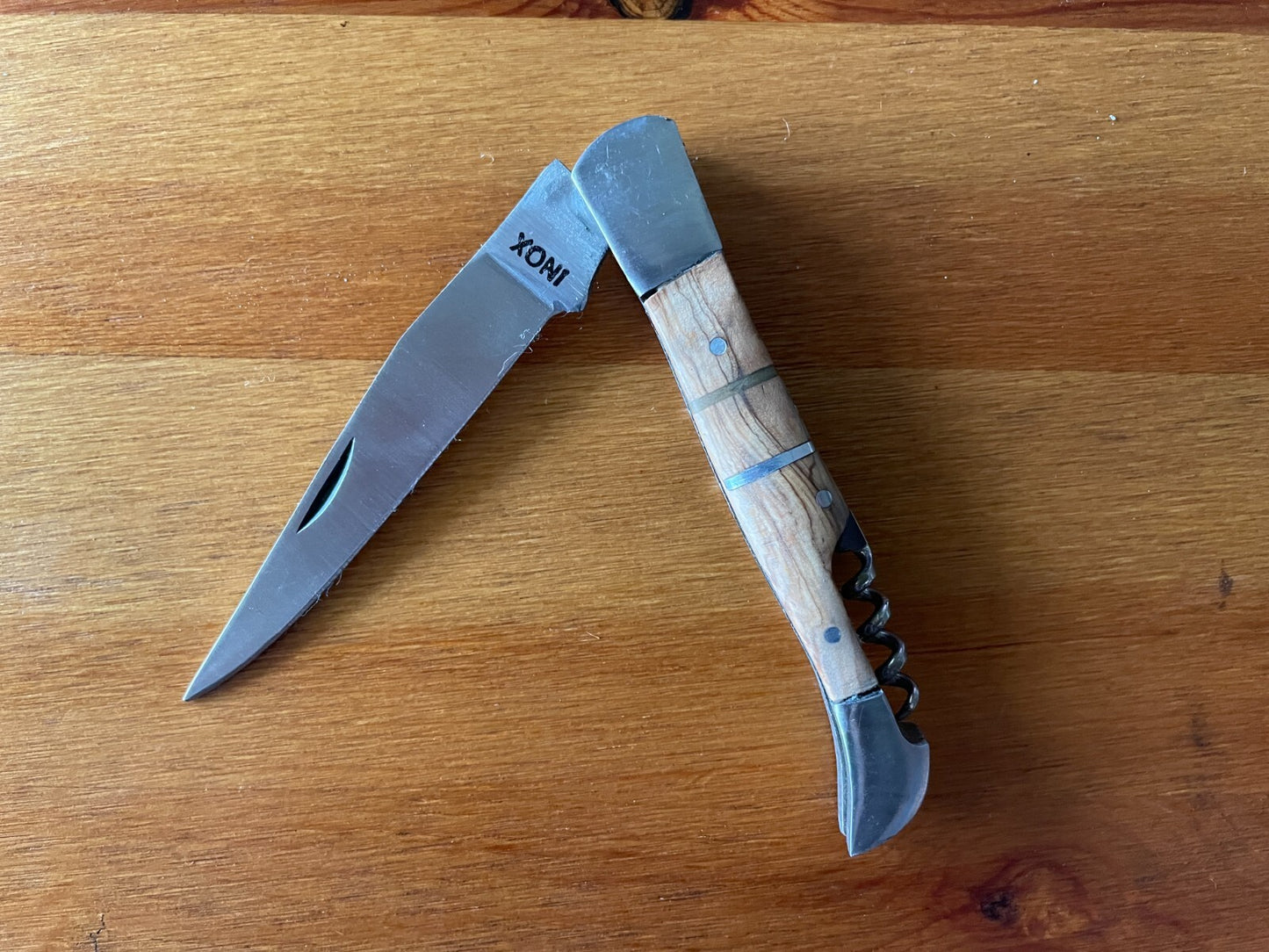 Pocket Knife 3.2" Stainless With Wooden Handle Corkscrew Handmade Artisan
