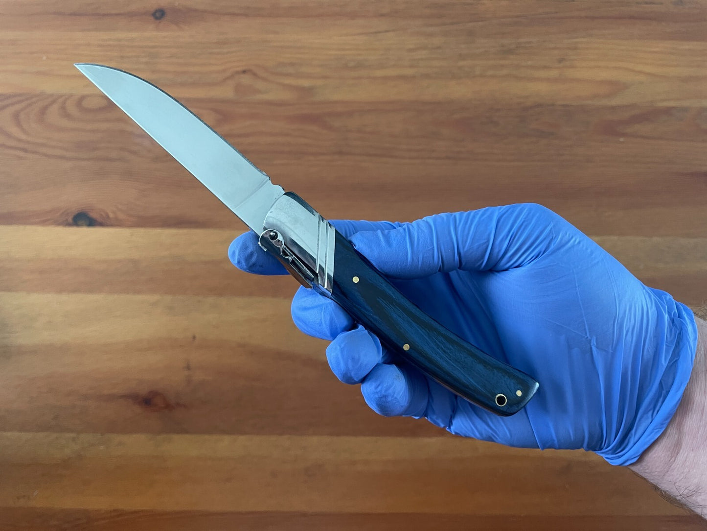 3.54" Spanish Navaja Pocket Knife Blue Wood Scales With Ratchet & Billet Lock