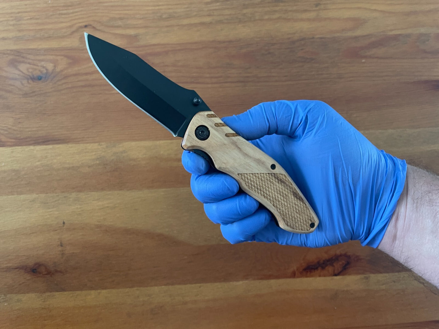 3.14" Black Stainless Steel Blade Tactical Knife Wooden Scales Pocket Clip