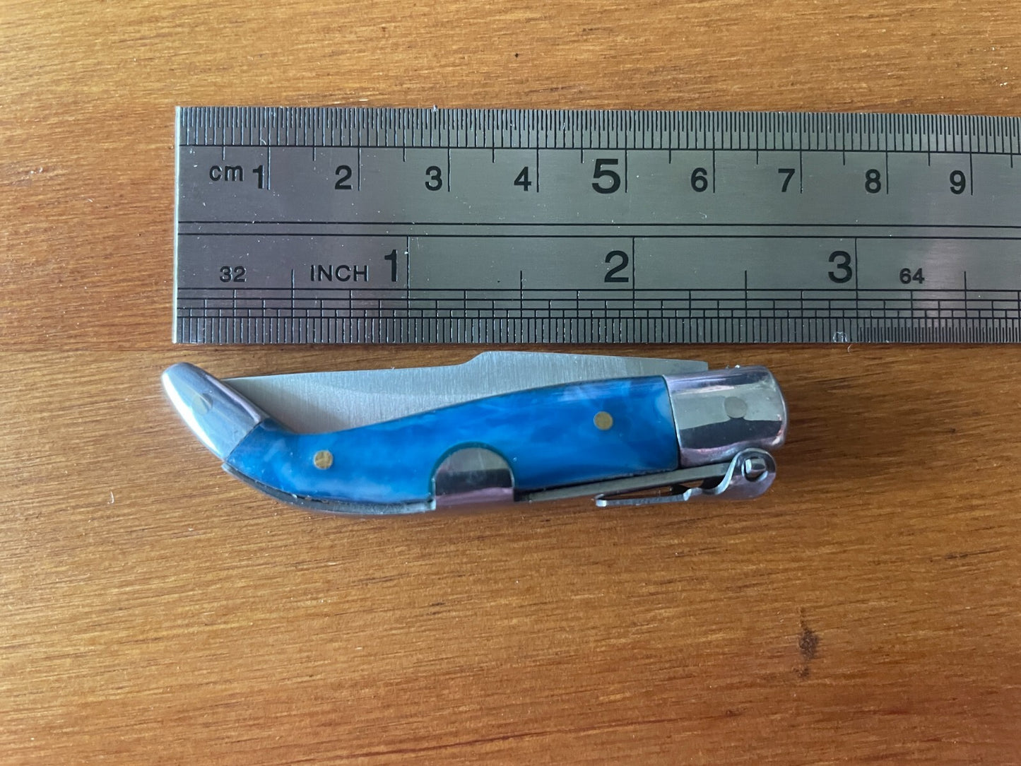 2” Spanish Navaja Teja Albacete Pocket Knife Blue Celluloid Scales From Spain