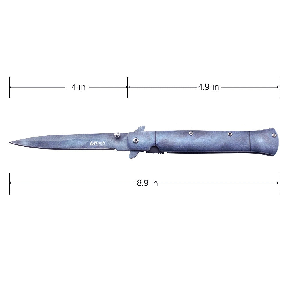 MTech 4" Embossed Finish Blade Spring Assisted Pocket Knife Aluminum Handle