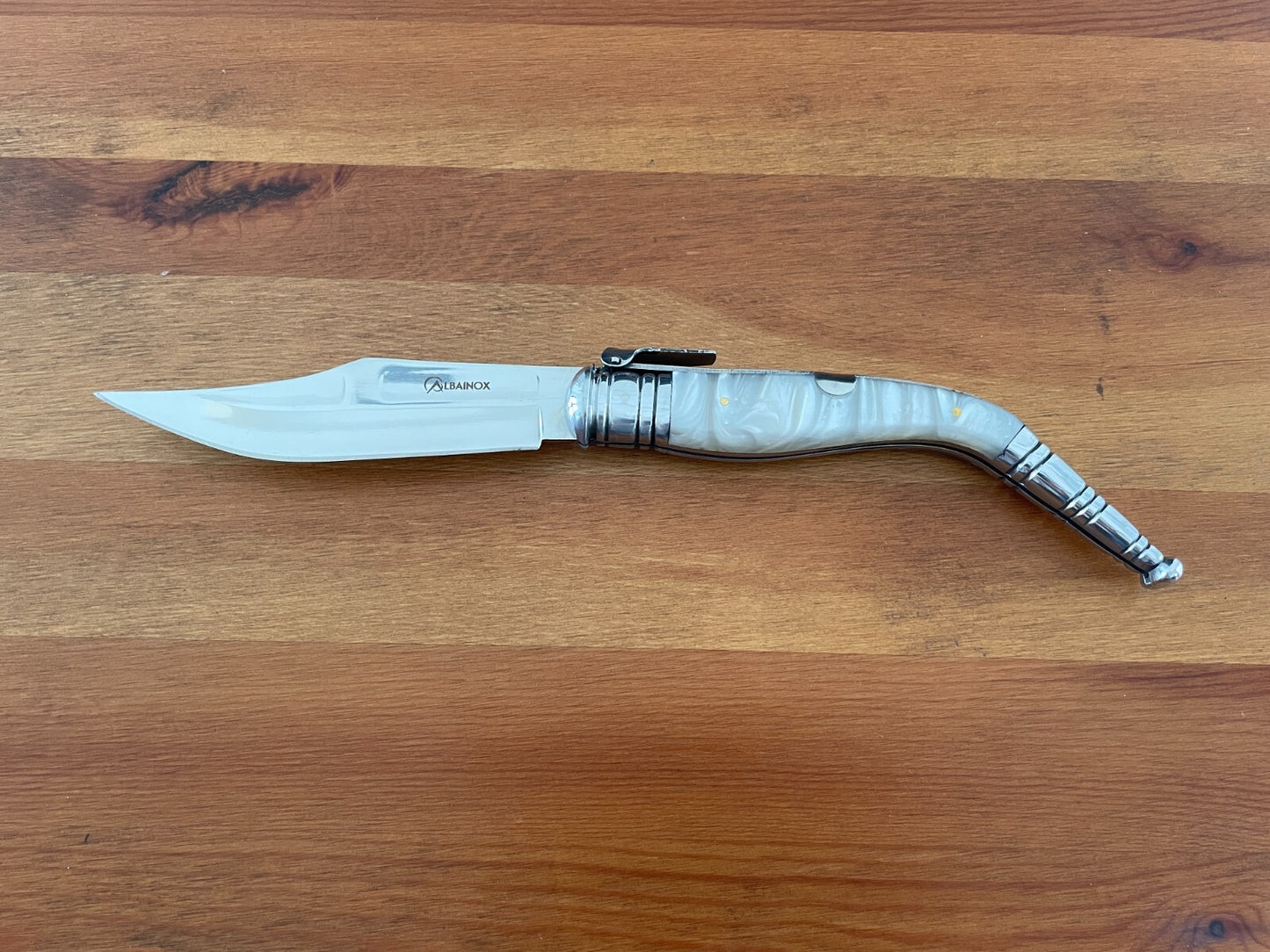 5.66" Spanish Navaja Sevillana Bandolera Pocket Knife Nacre Imitation w/ Ratchet