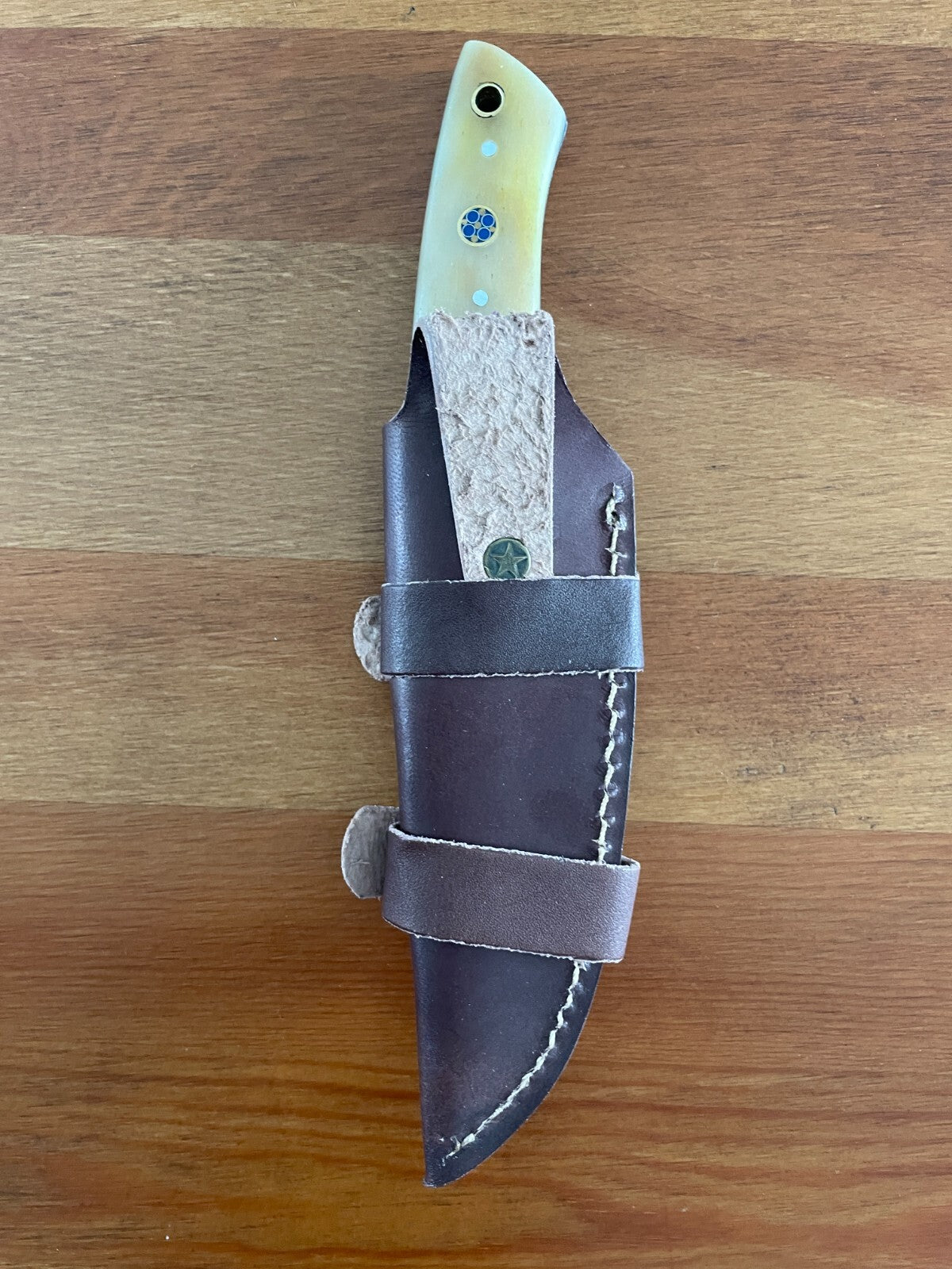 4.2 in. Handmade Hunting Knife Camel bone / Wood Handle Leather Sheath Included